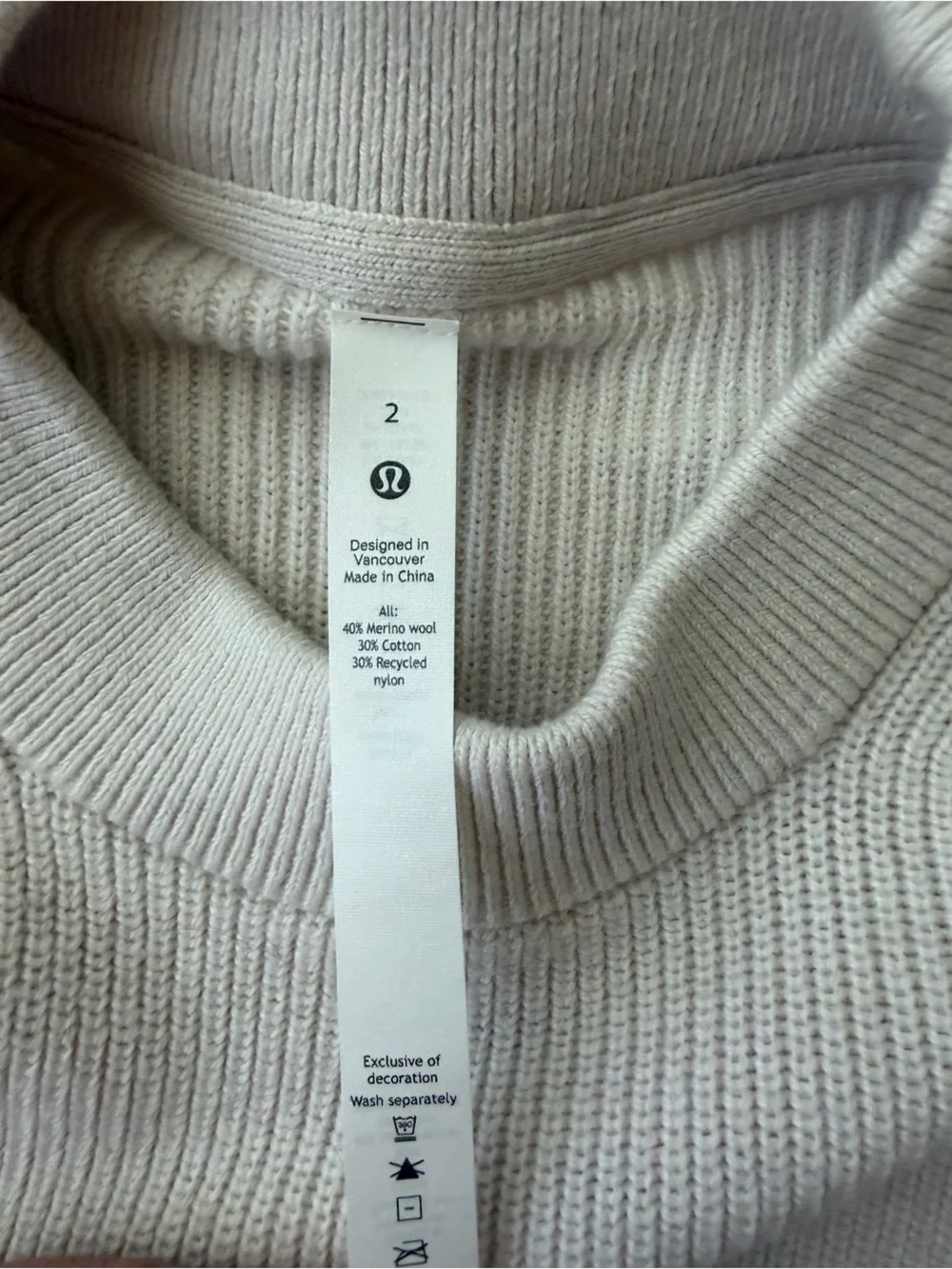 Lululemon Crewneck Ribbed Cream Beige Sweater Side Cuts - Light Beige